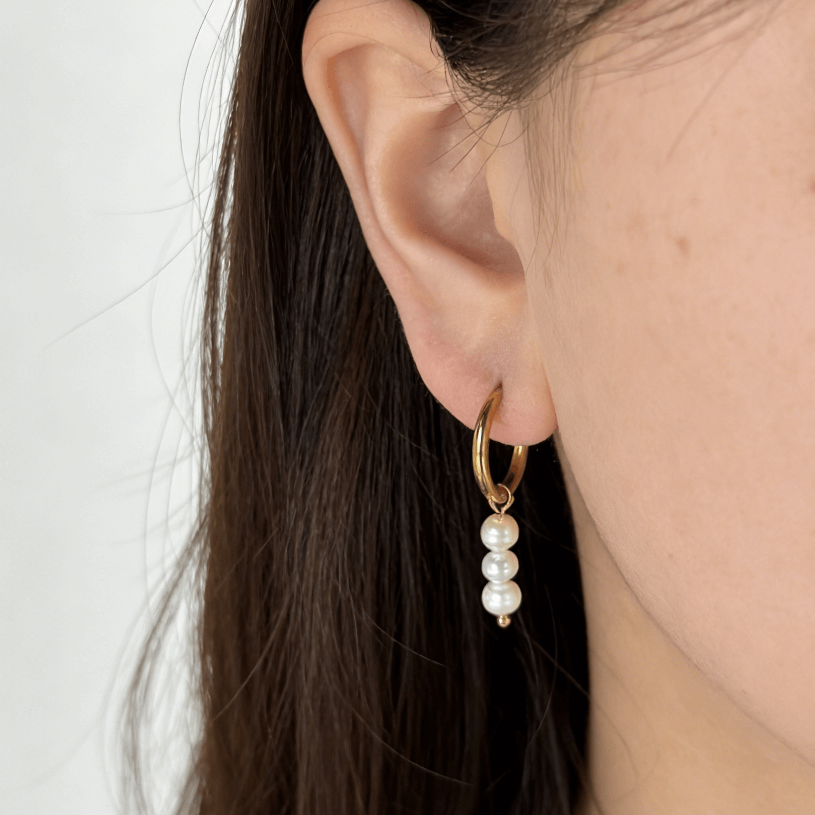 Triple Pearl Hoop Earrings