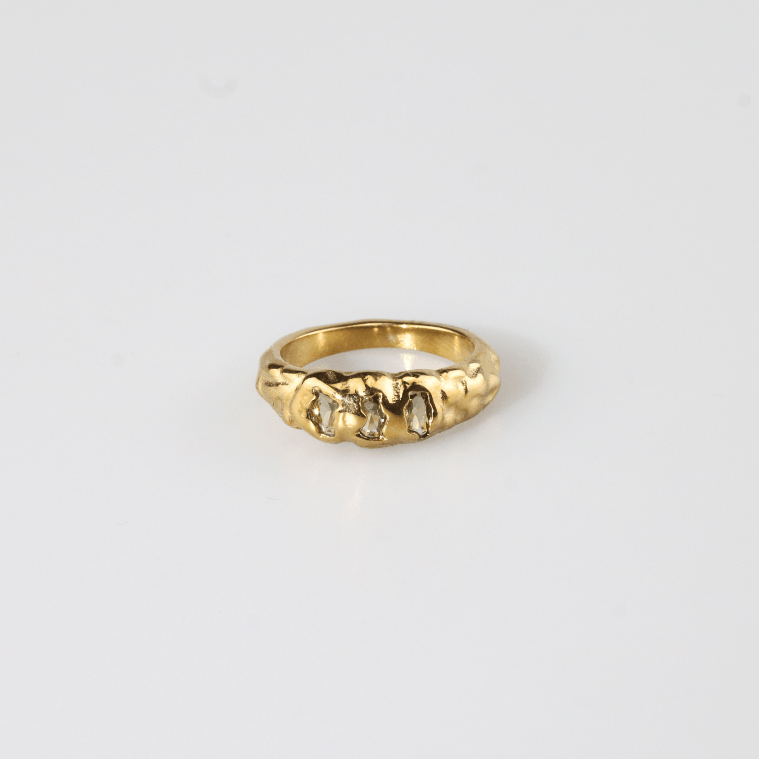Triple Stone Hammered Ring 