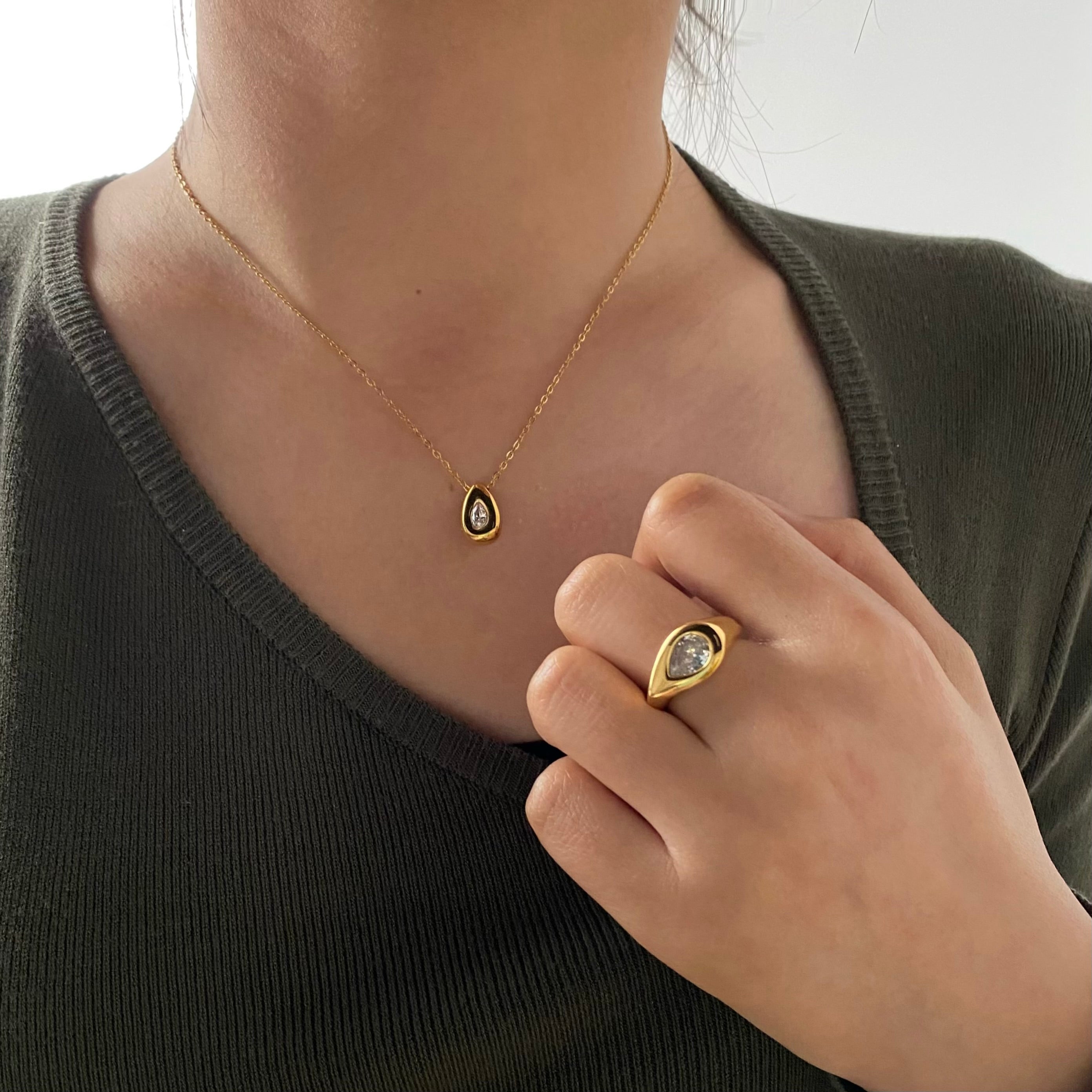 Pear Bezel Teardrop Necklace