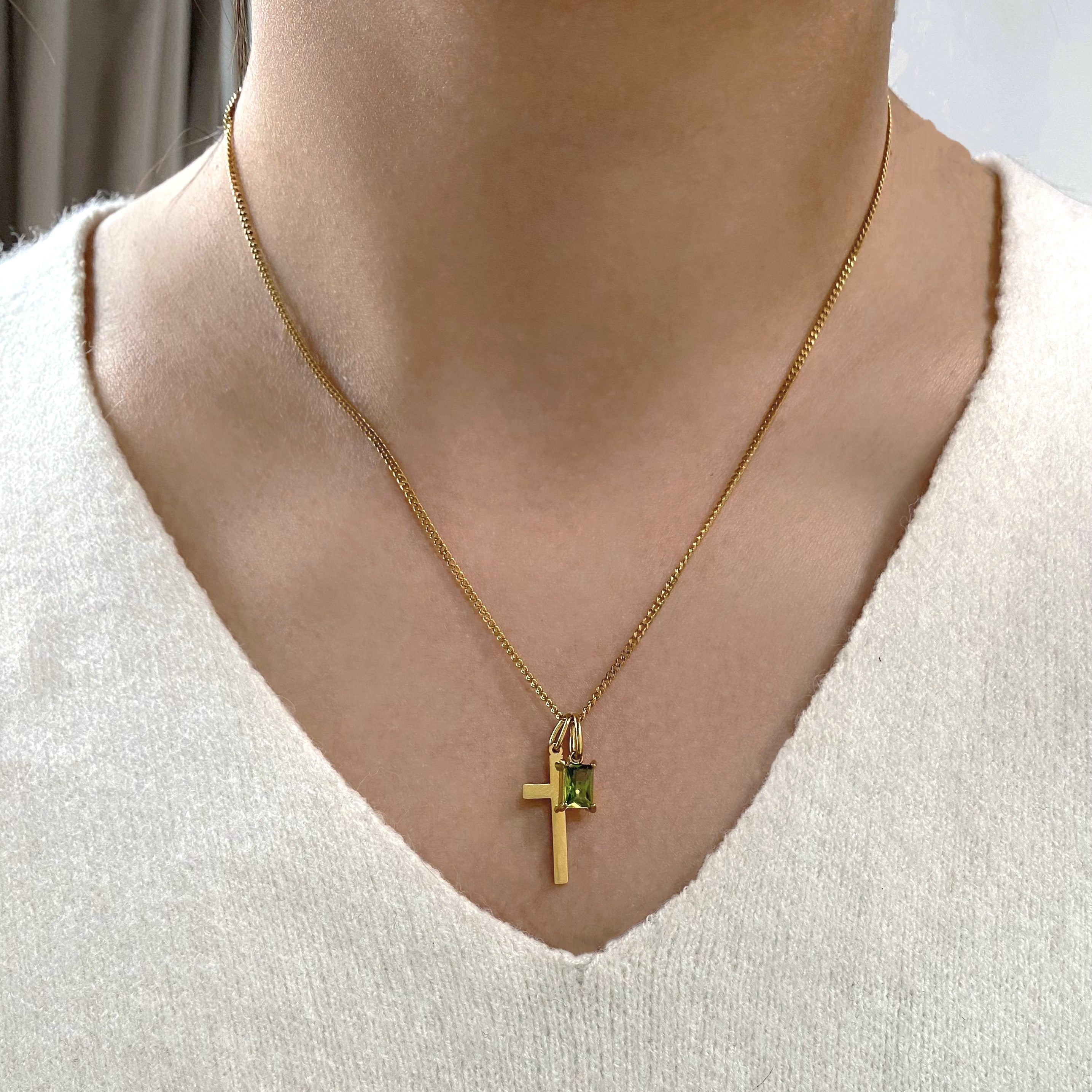 Cross and Birthstone Necklace