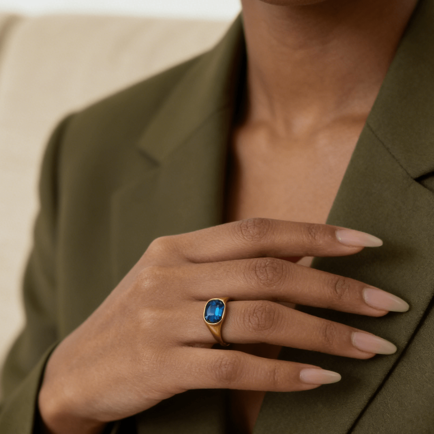 Blue Emerald Cut Ring