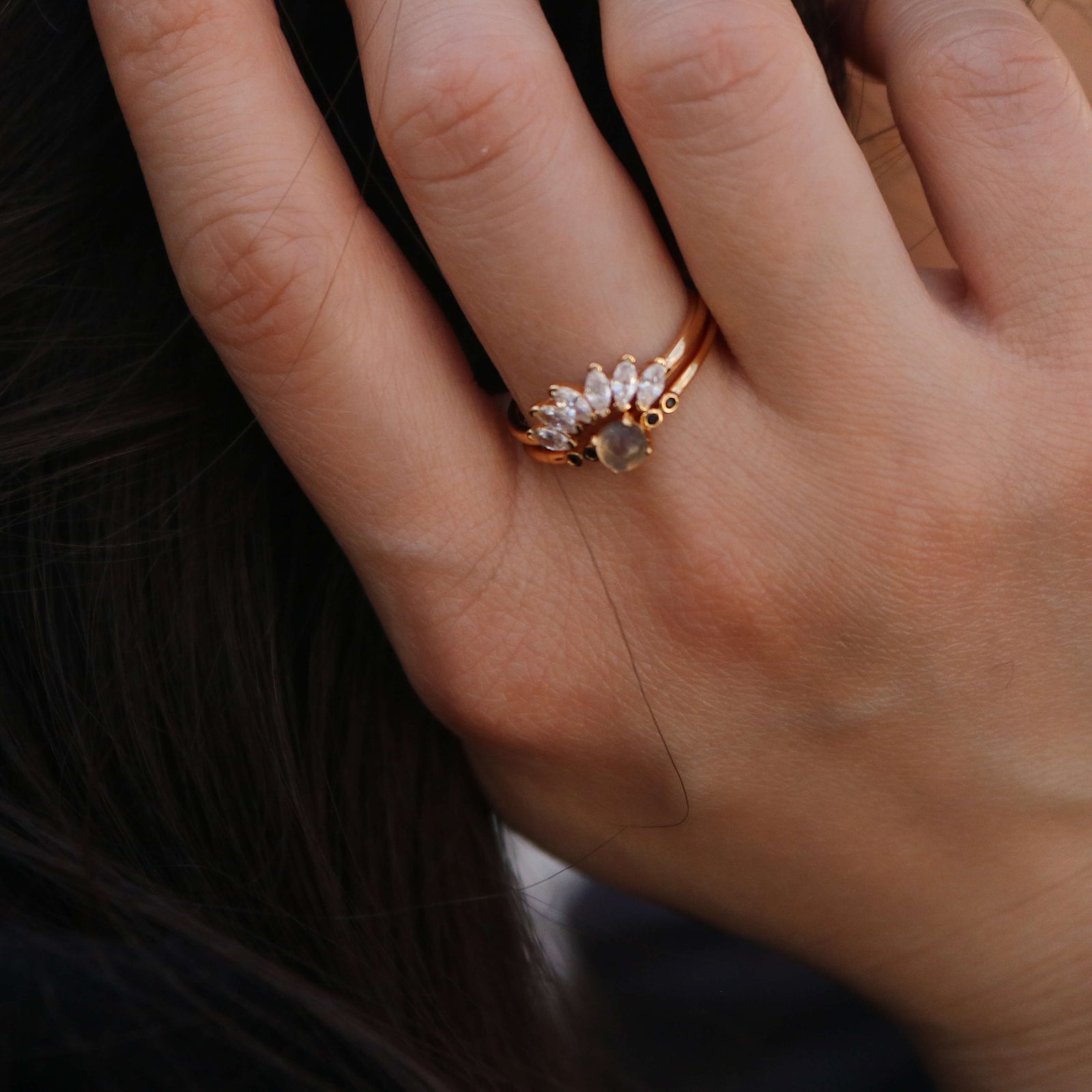 Meideya Jewelry Contour Gemstone Ring Set