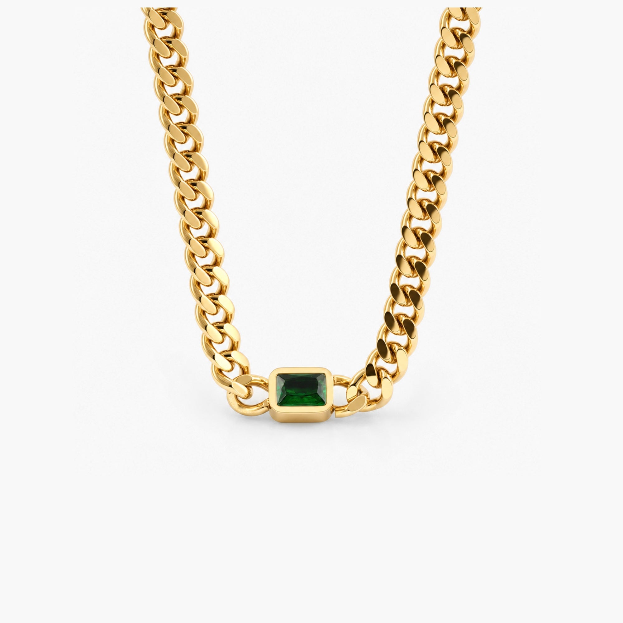Emerald Gem Curb Chain Necklace