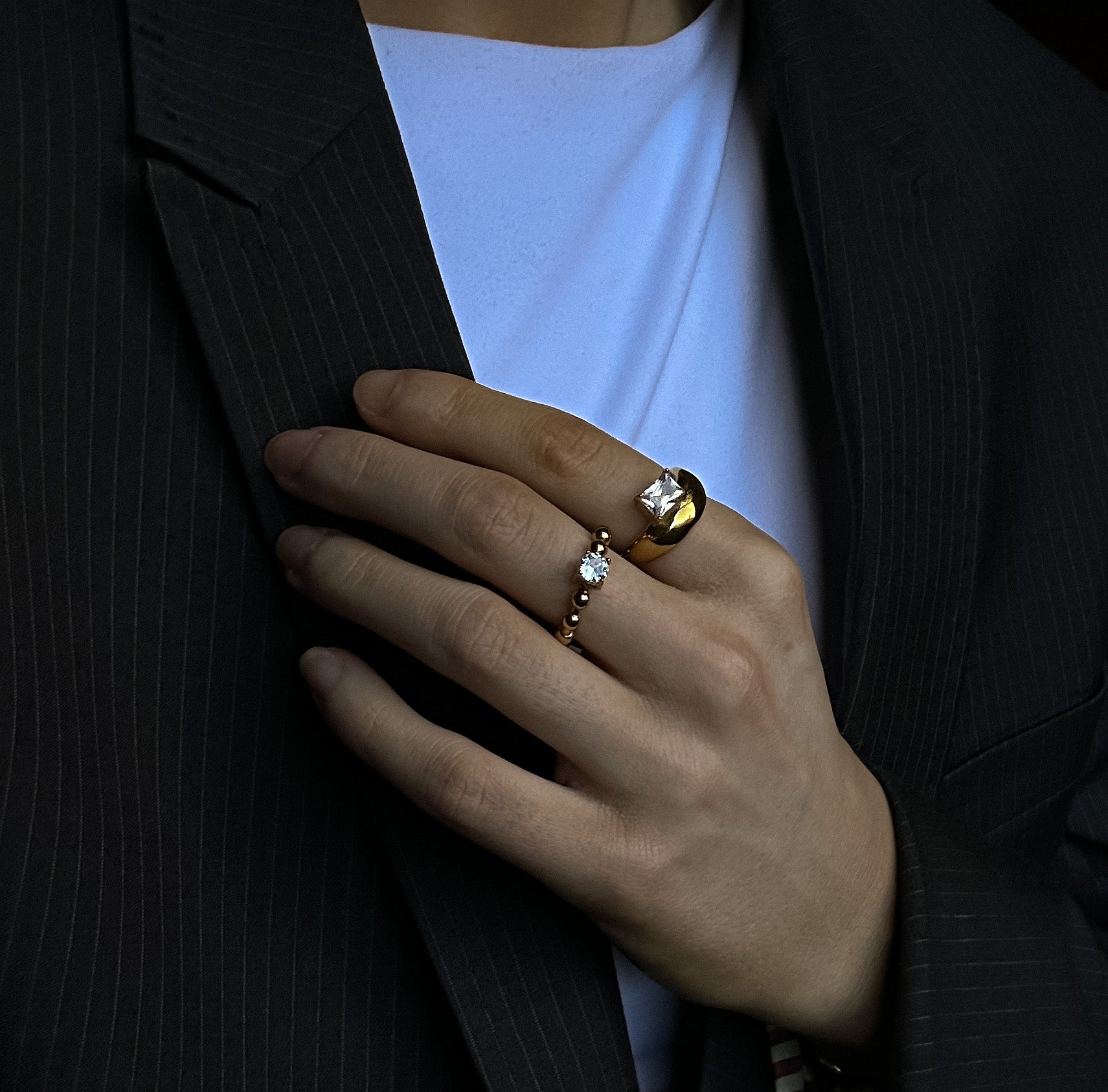 gold cz ring in stainless steel, waterproof jewelry for daily wear