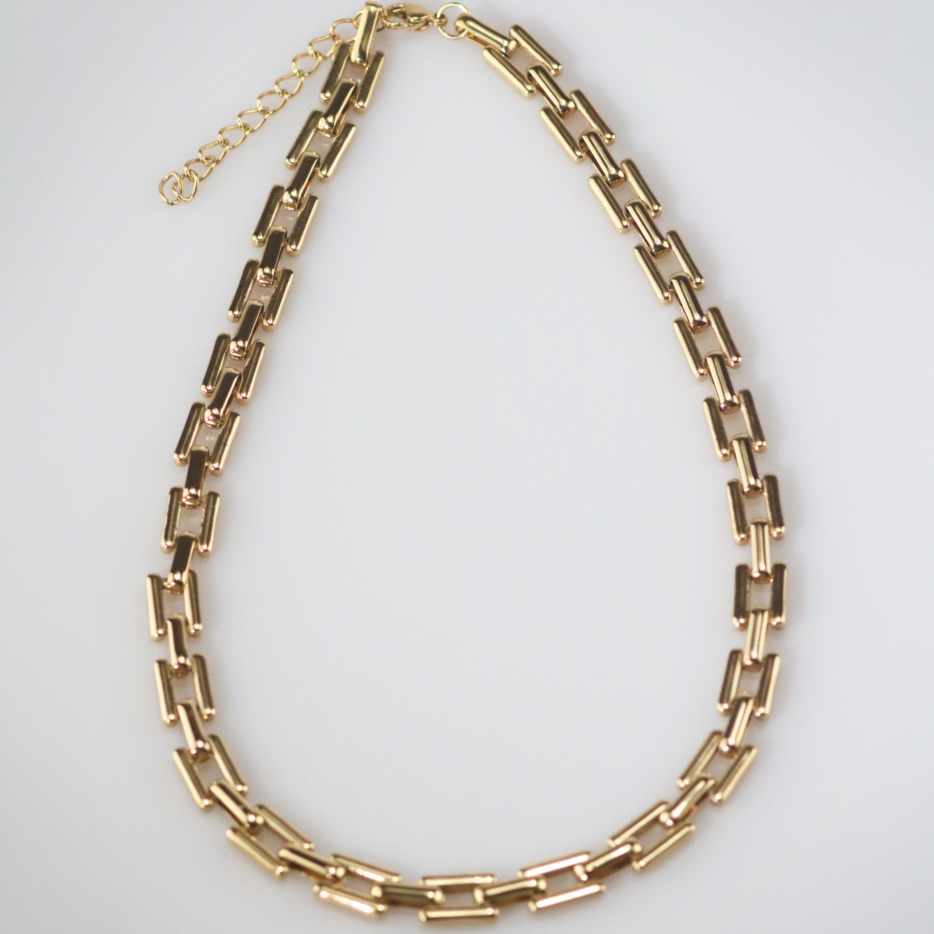 Gold stainless necklace *** square link main image 0