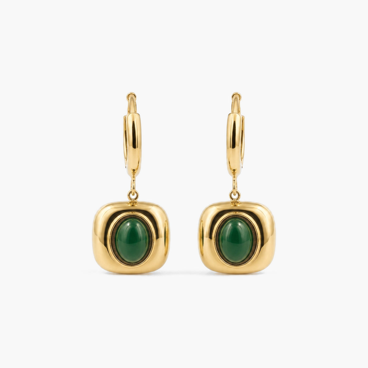 Green Cats Eye Hoop Earrings
