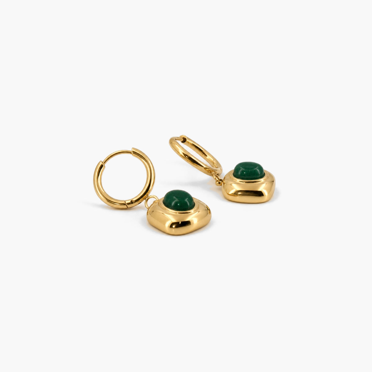 Green Cats Eye Hoop Earrings
