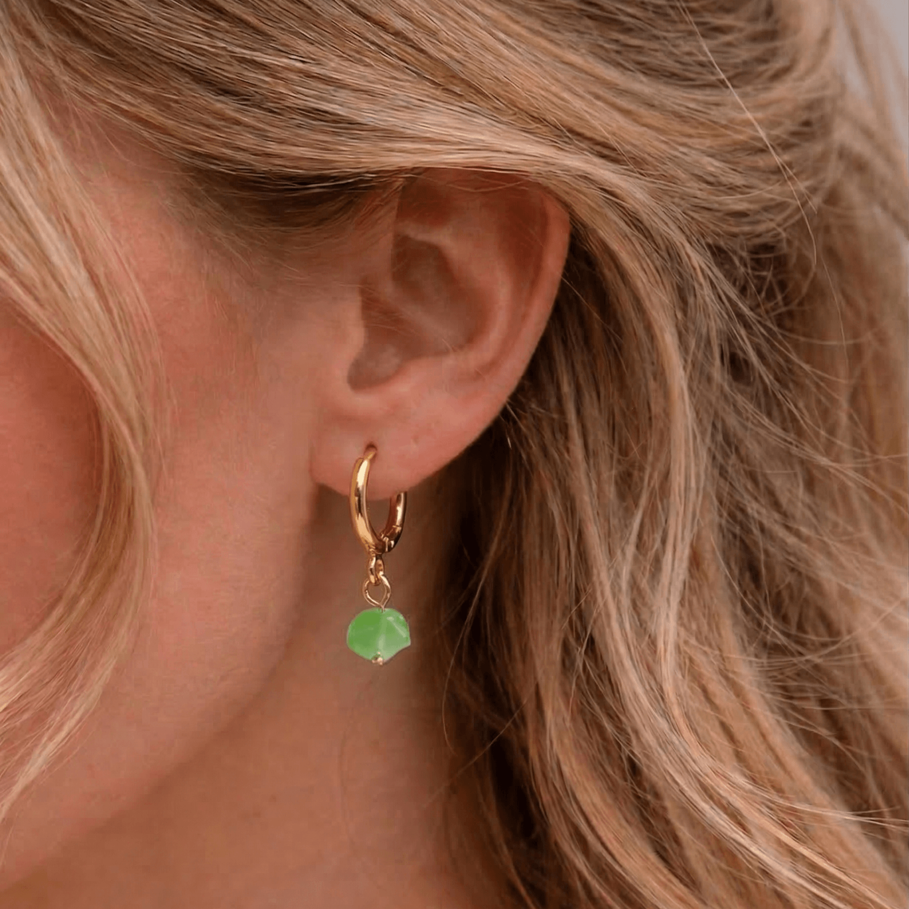 Green Agate Hoop Earrings