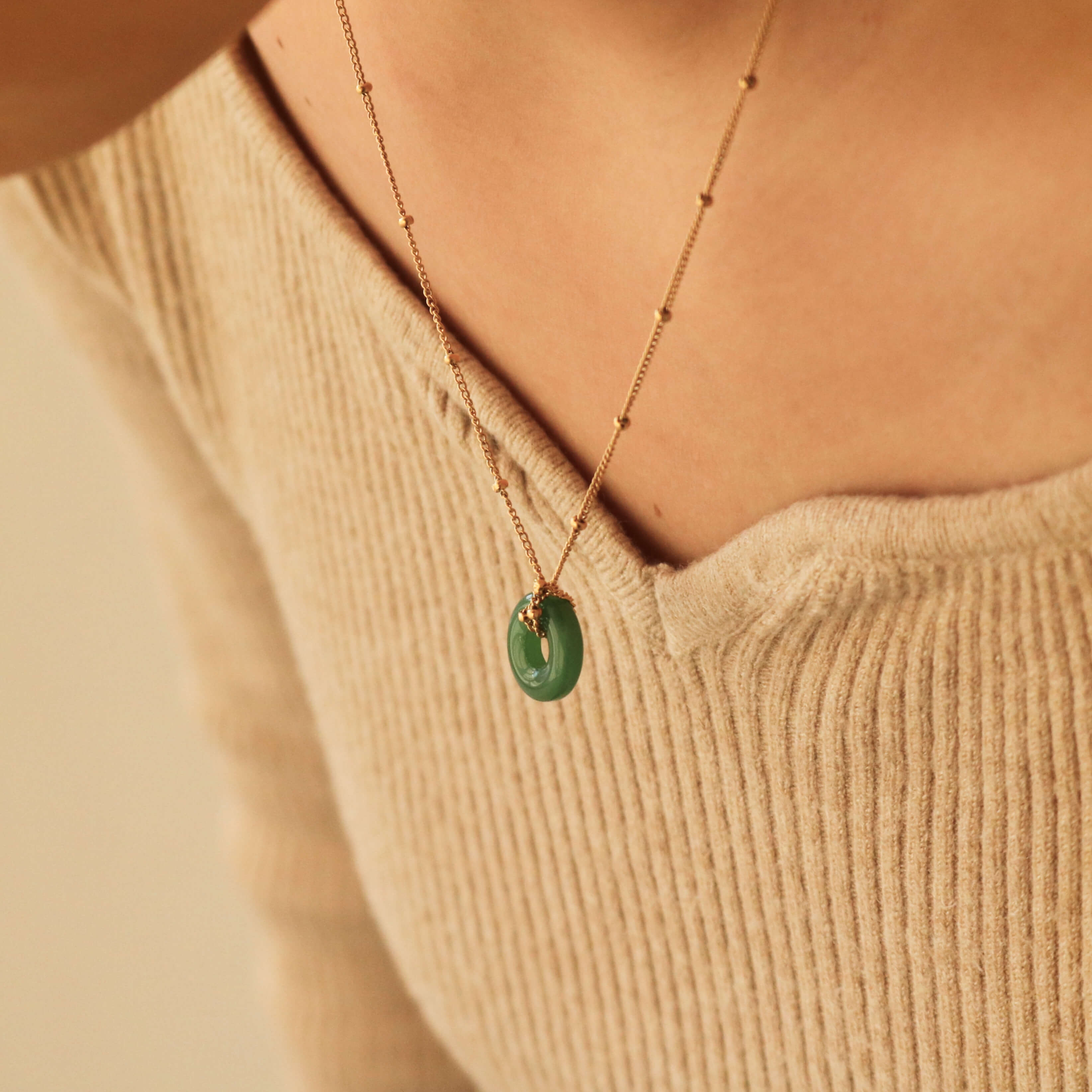 meideya jewelry green jade loop necklace