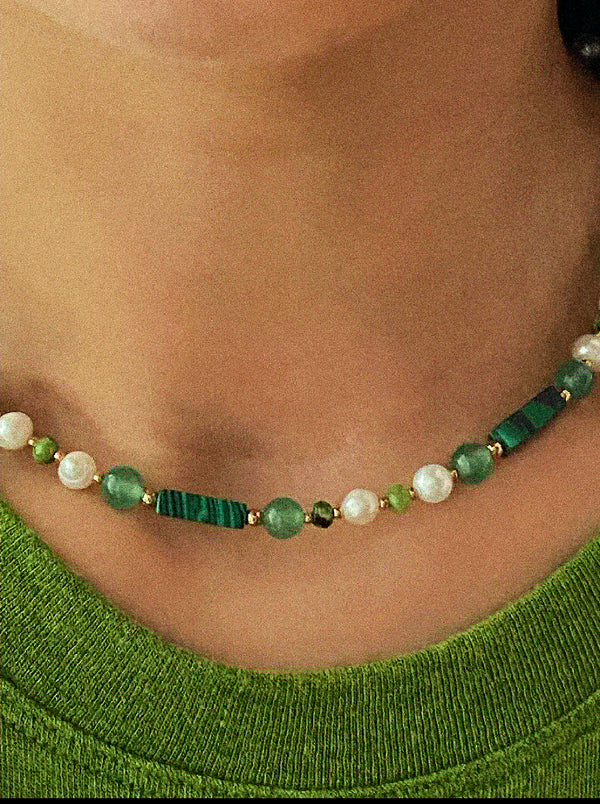 Meideya Jewelry Green Beaded Choker Necklace