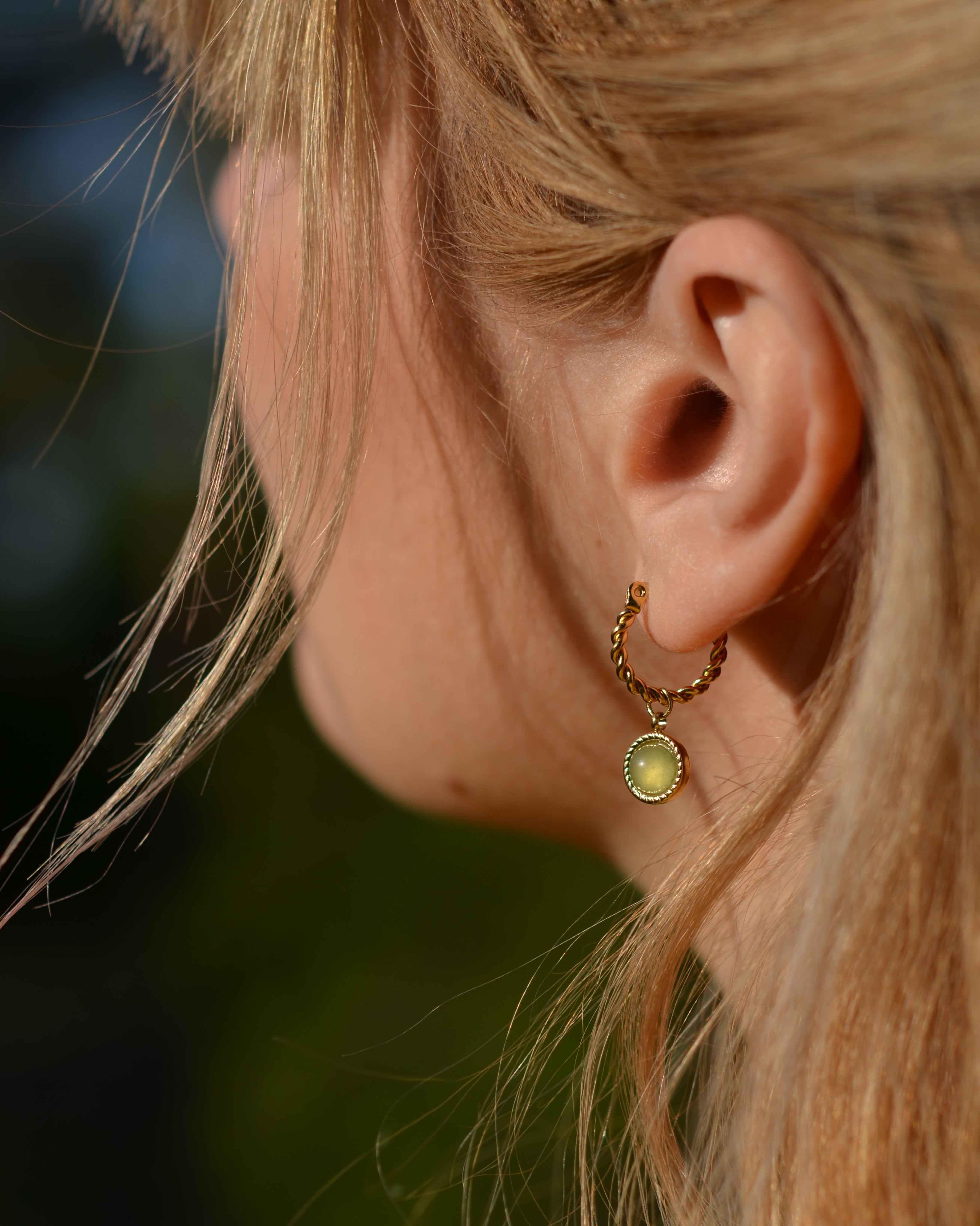 Meideya Jewelry Green Jade Hoop Earrings