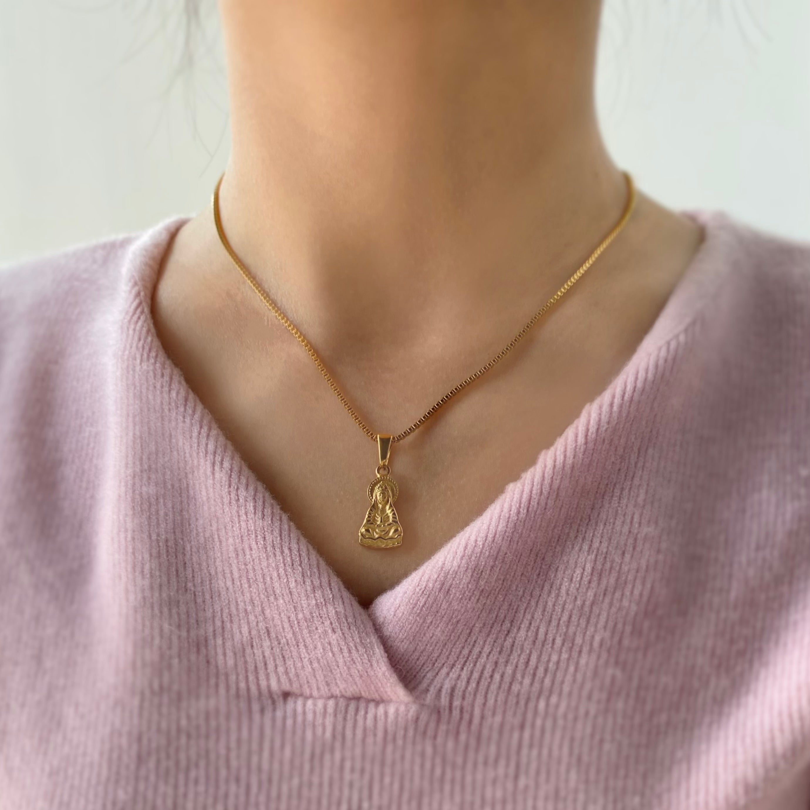 Gold Guanyin Pendant Necklace