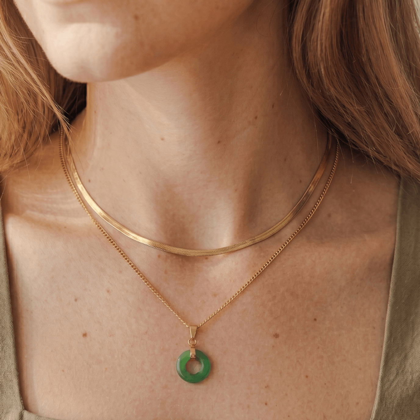 Green Jade Donut Necklace