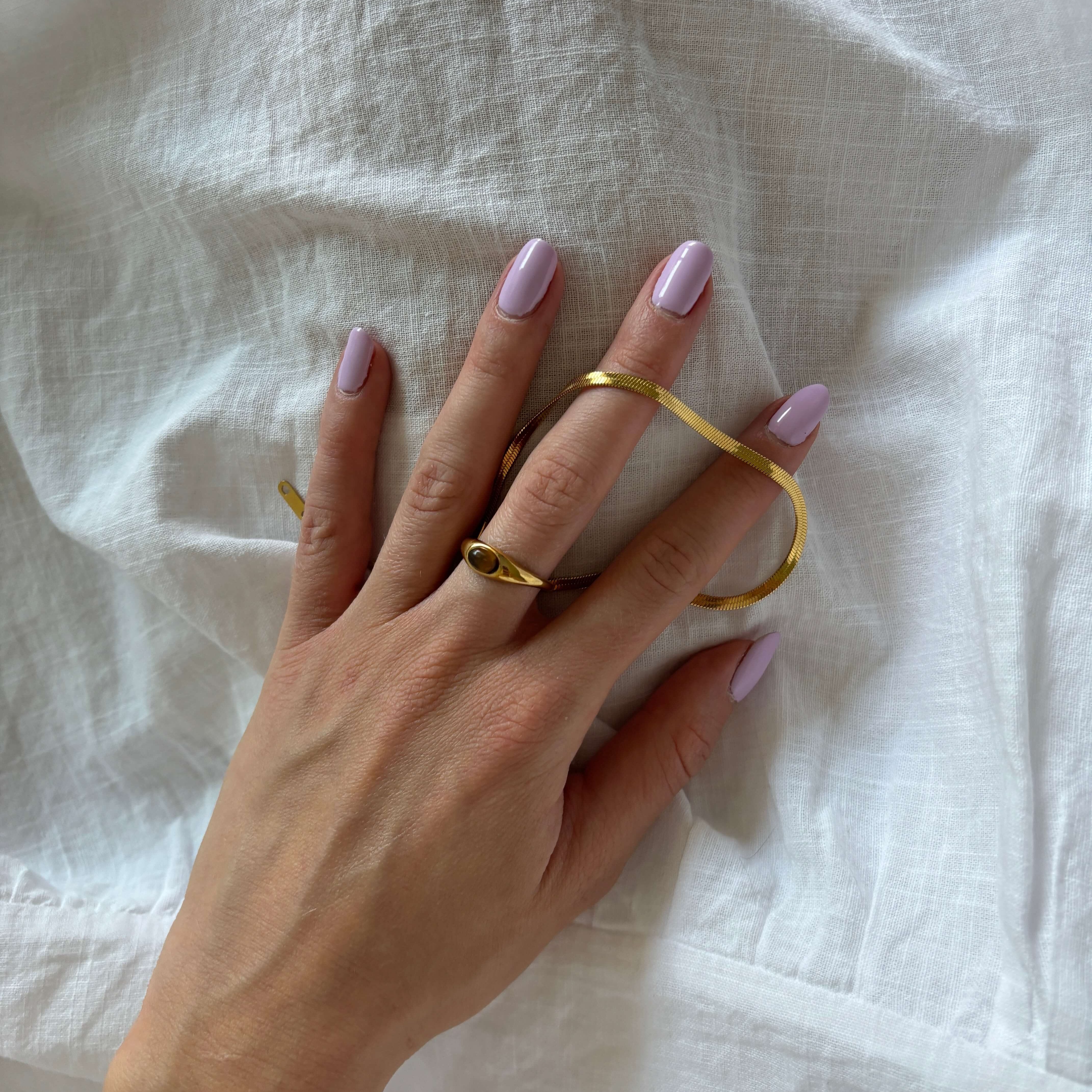 kori ring- tiger's eye ring in stainless steel,  dainty waterproof ring for daily wear