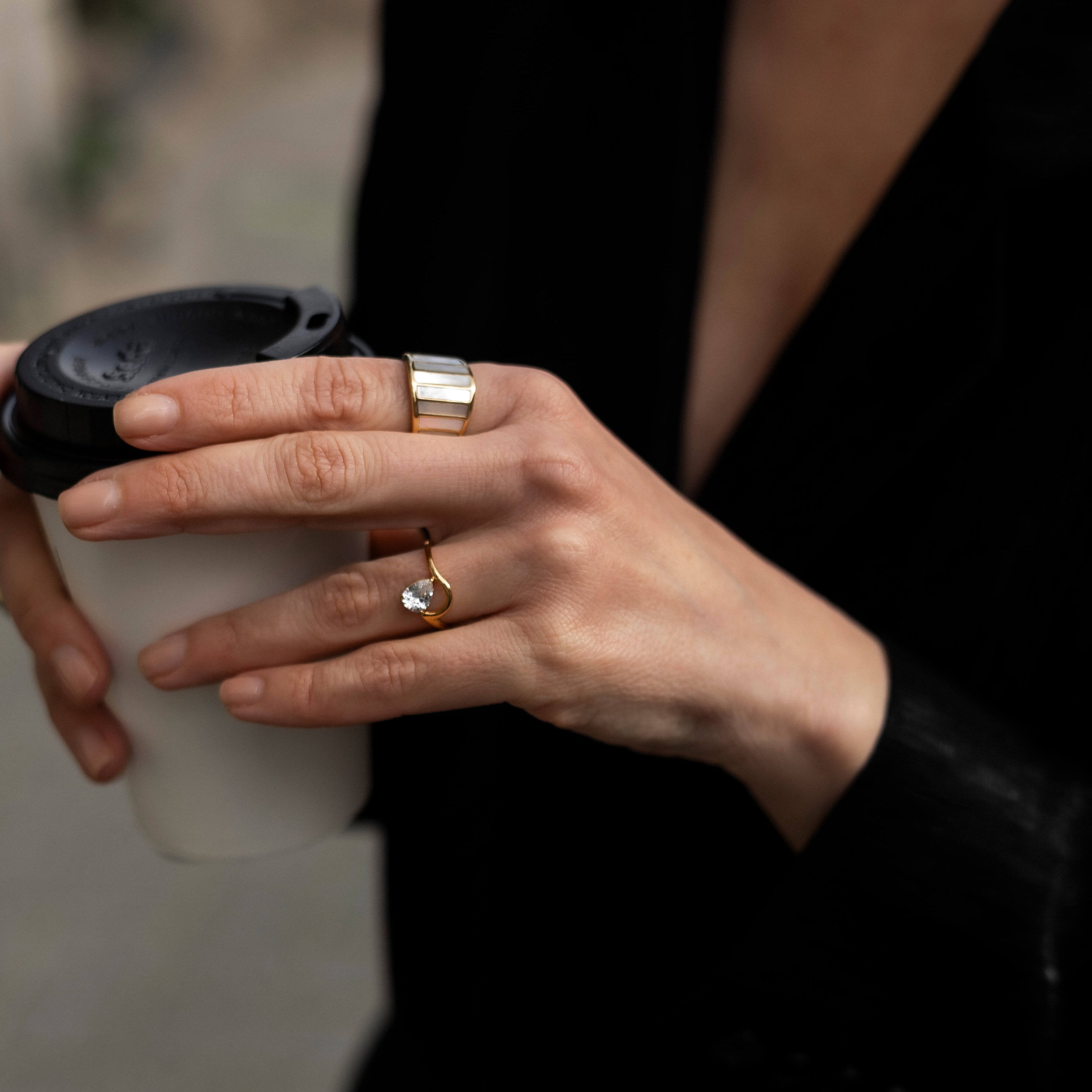 mother of pearl gold ring