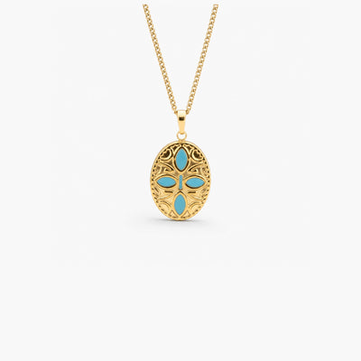 Oval Blue Petals Pendant Necklace