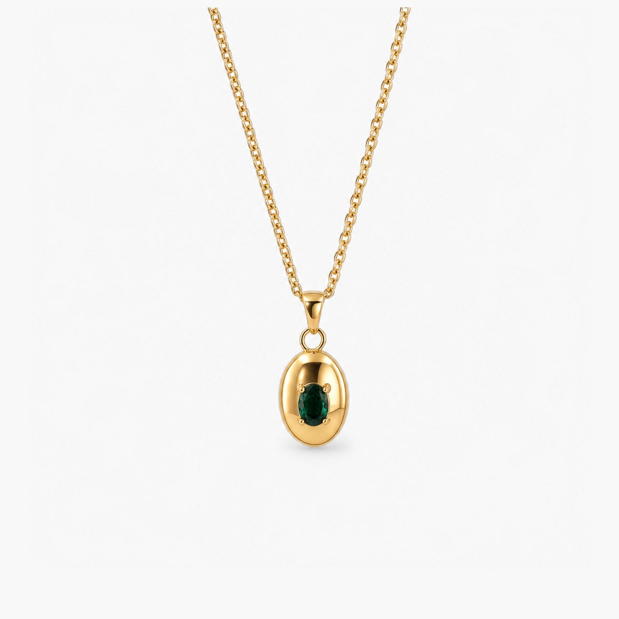 Oval Pendant Necklace - Emerald