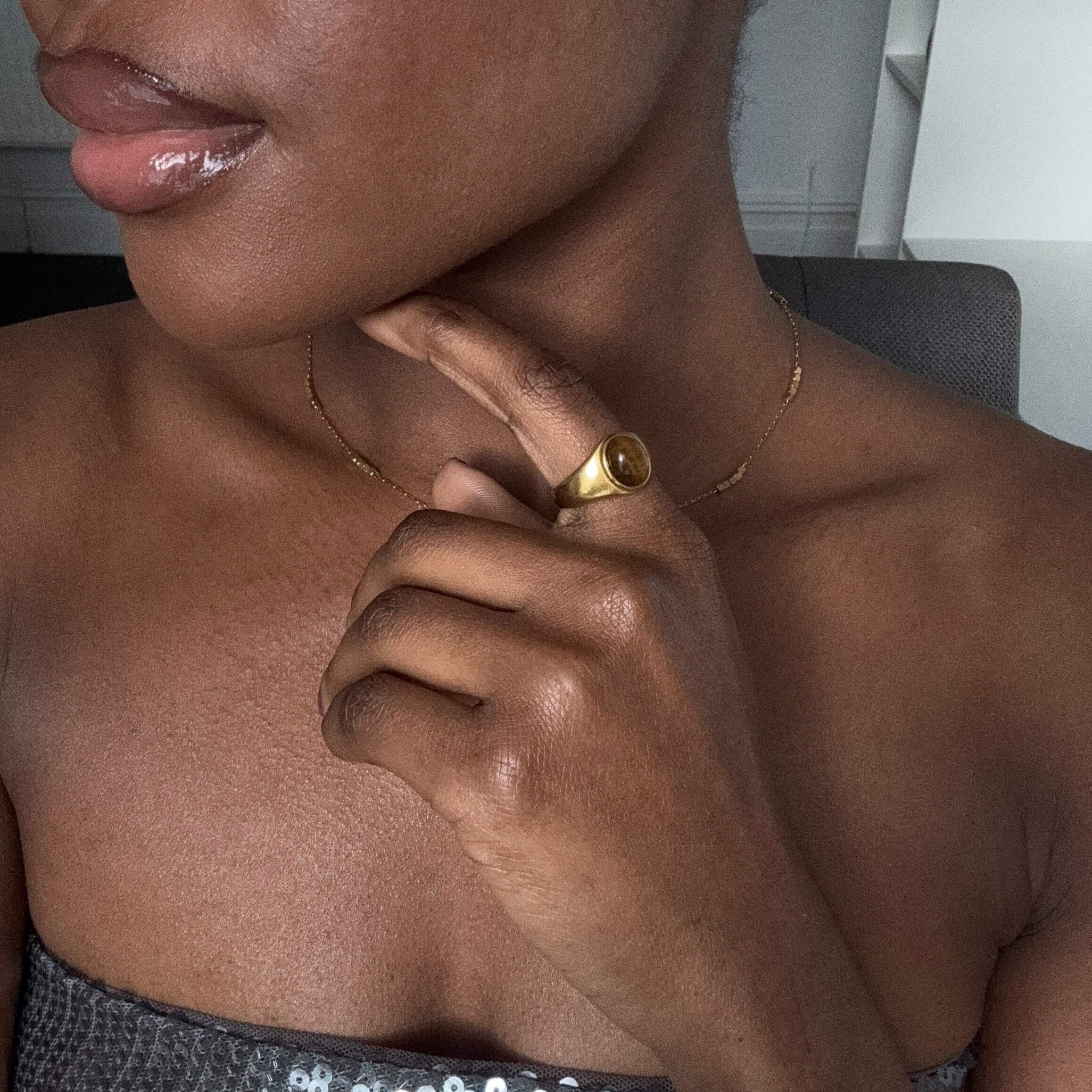 Tiger's Eye Ring | 18k Gold-Plated Steel | Meideya