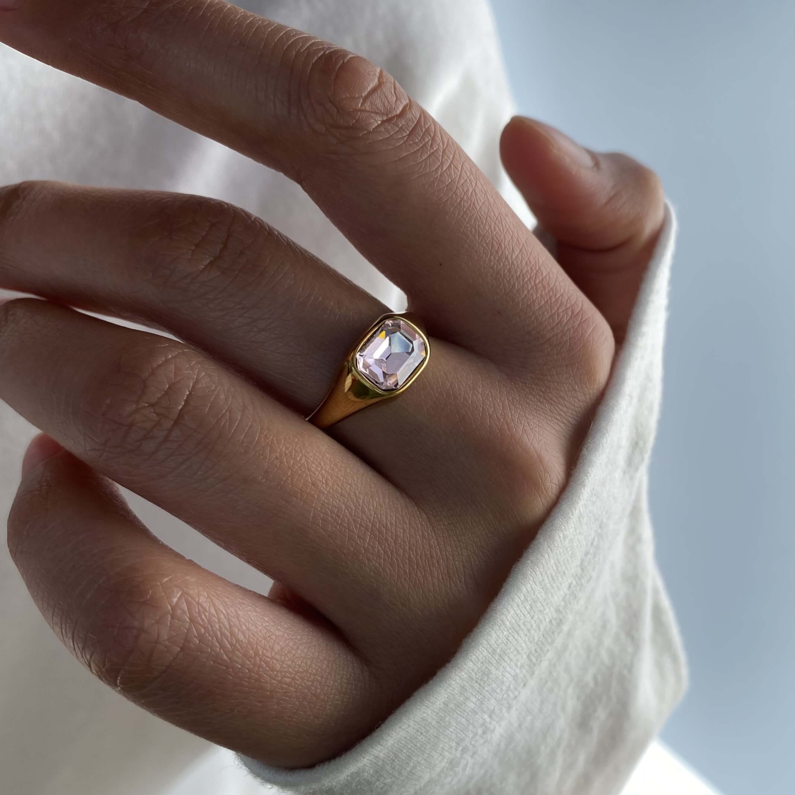 Pink Emerald Cut Ring