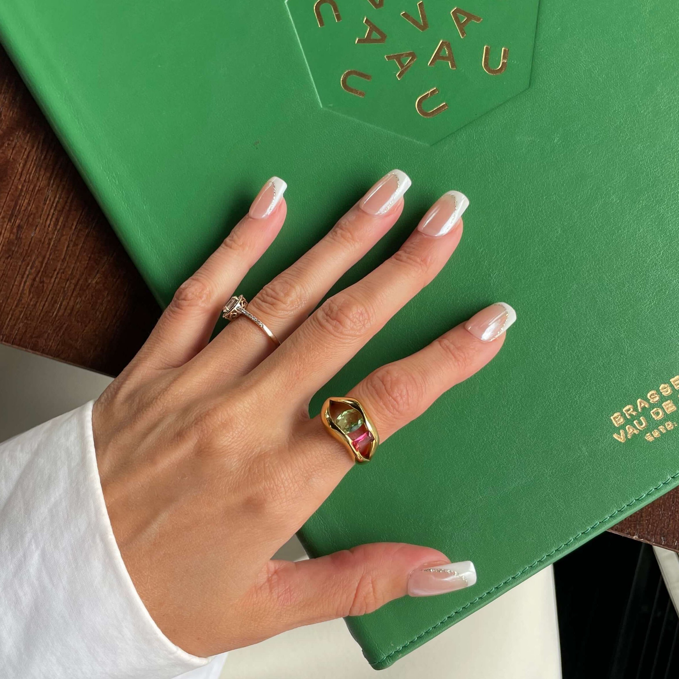 red and green stone ring