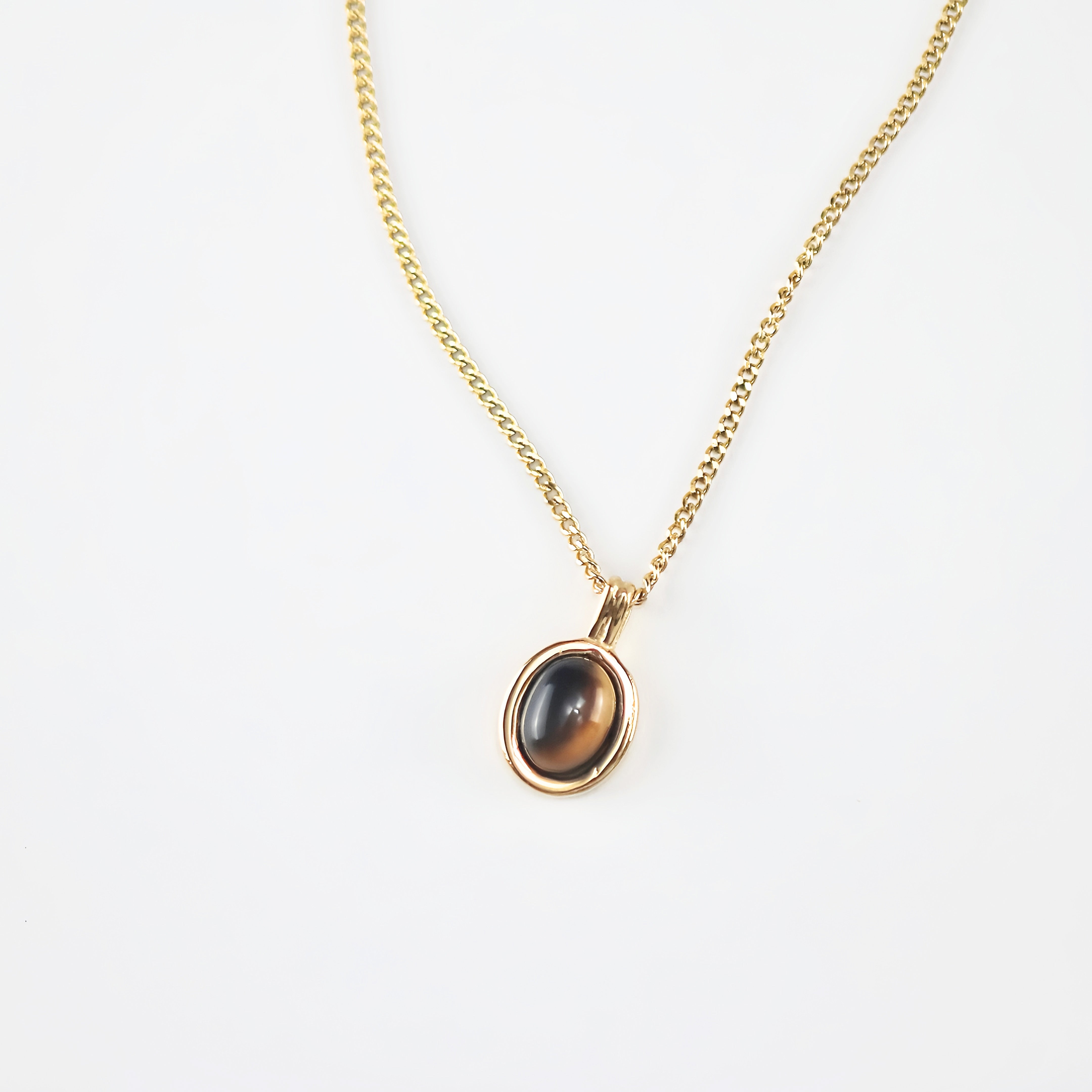 tiger's eye pendant necklace in stainless steel, waterproof necklace for women 