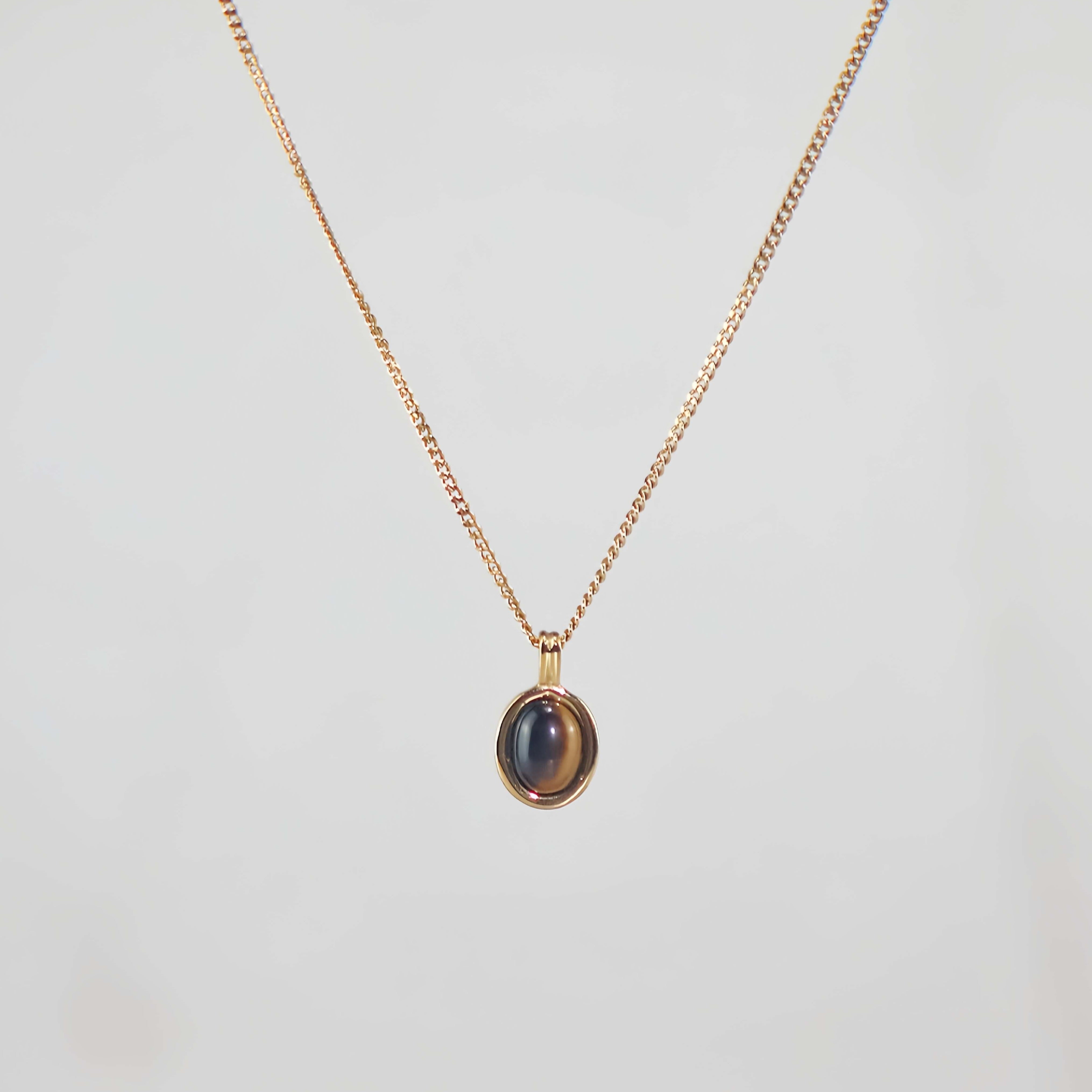 tiger's eye necklace in stainless steel, waterproof necklace for everyday wear