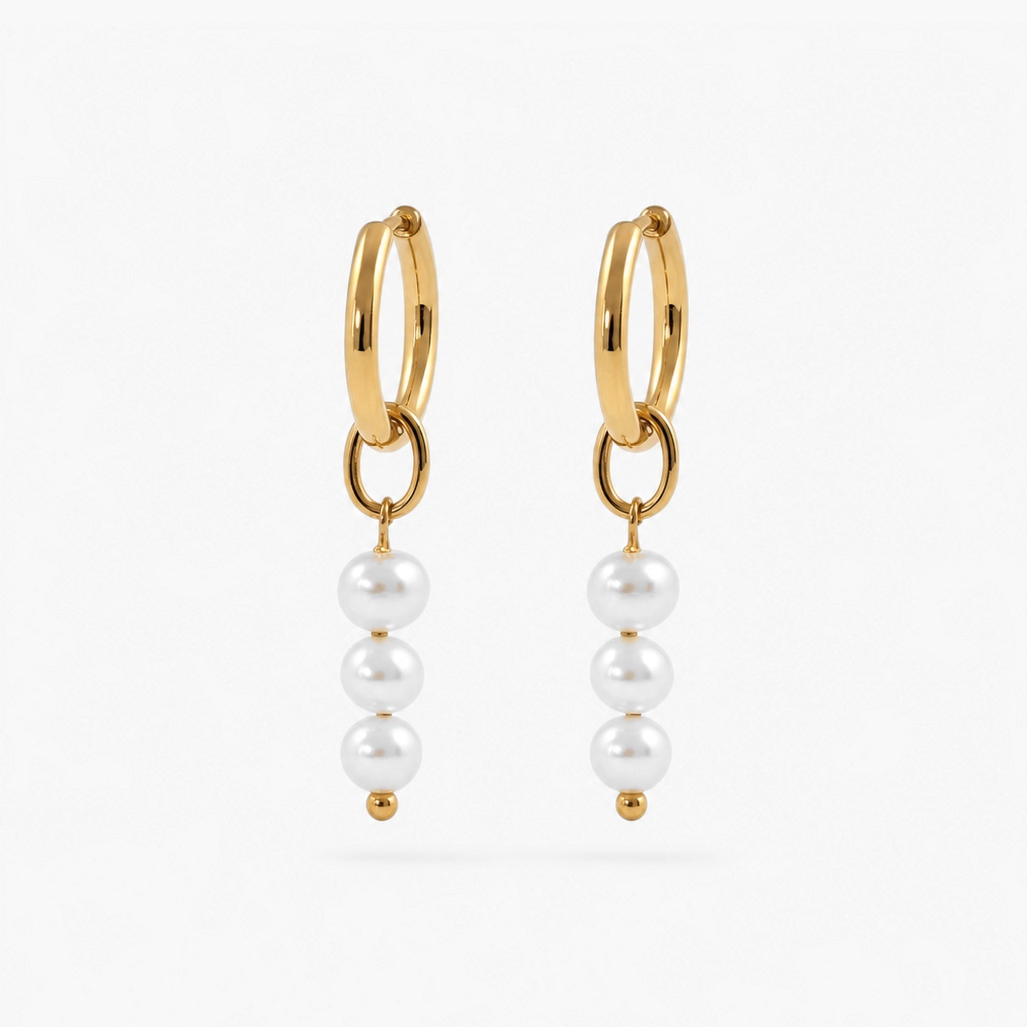 Triple Pearl Hoop Earrings