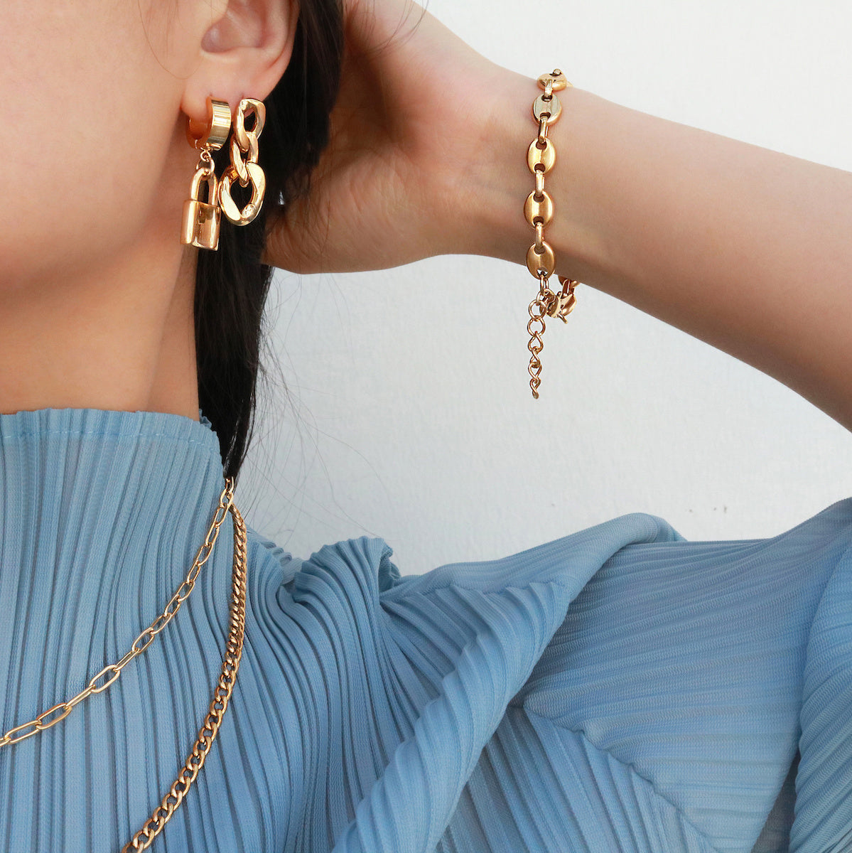 Meideya Jewelry - 18k gold Adele chain earrings