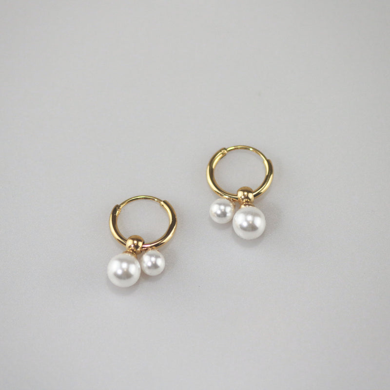 Meideya Jewelry Double Pearl Hoop Earrings