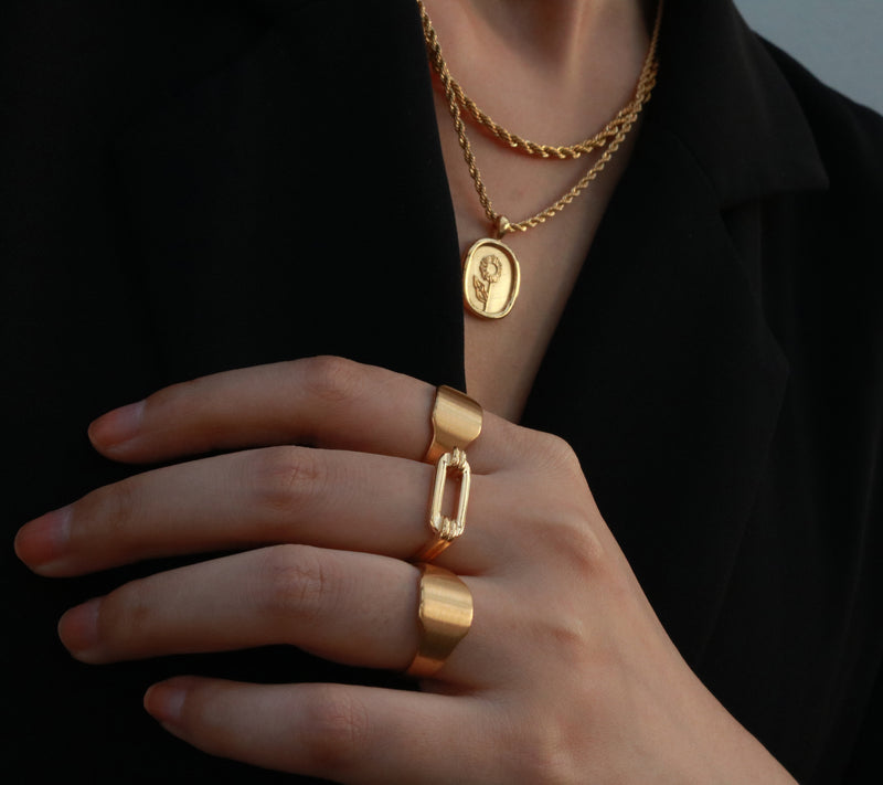 gold necklaces and rings