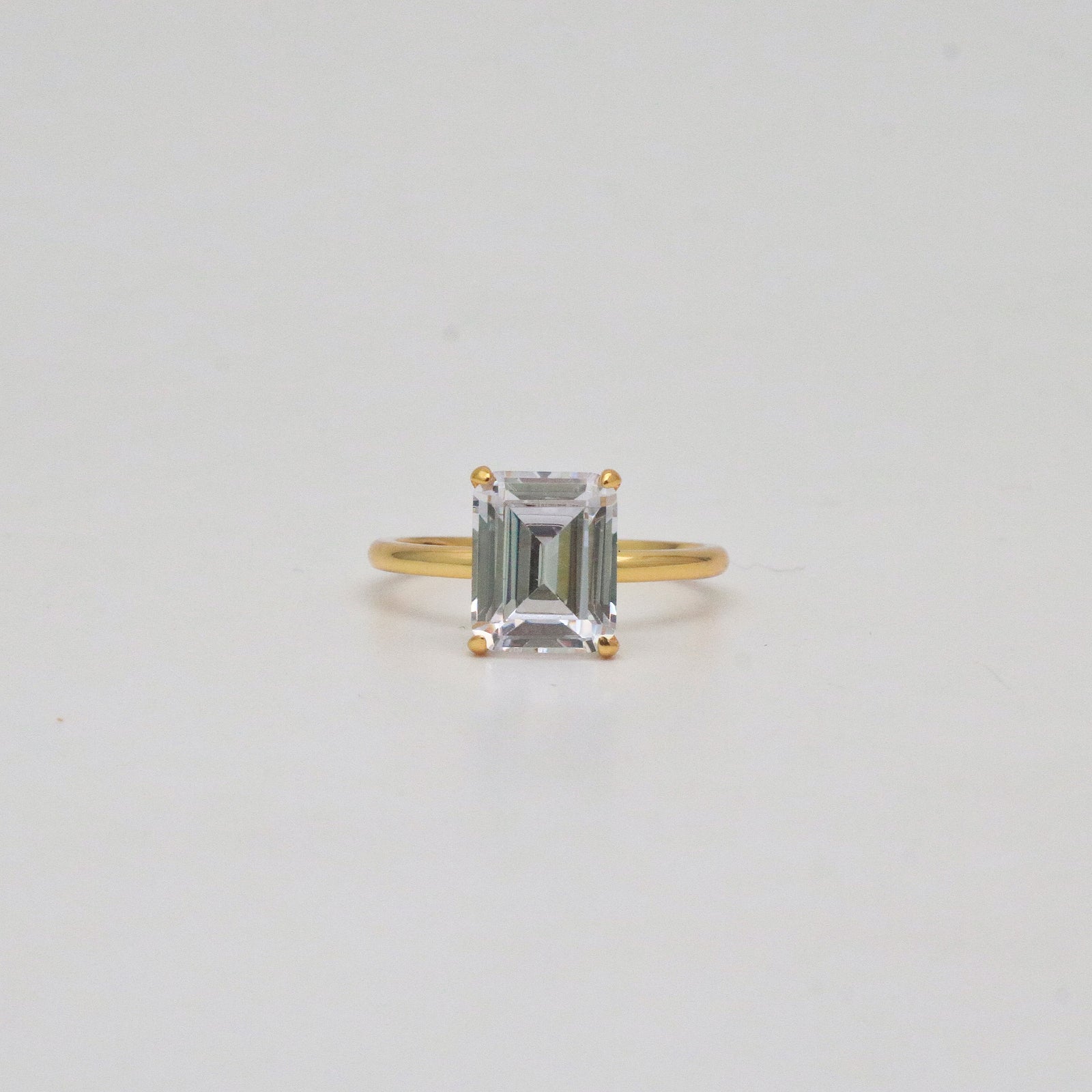 emerald cut cubic zirconia gold plated sterling silver ring
