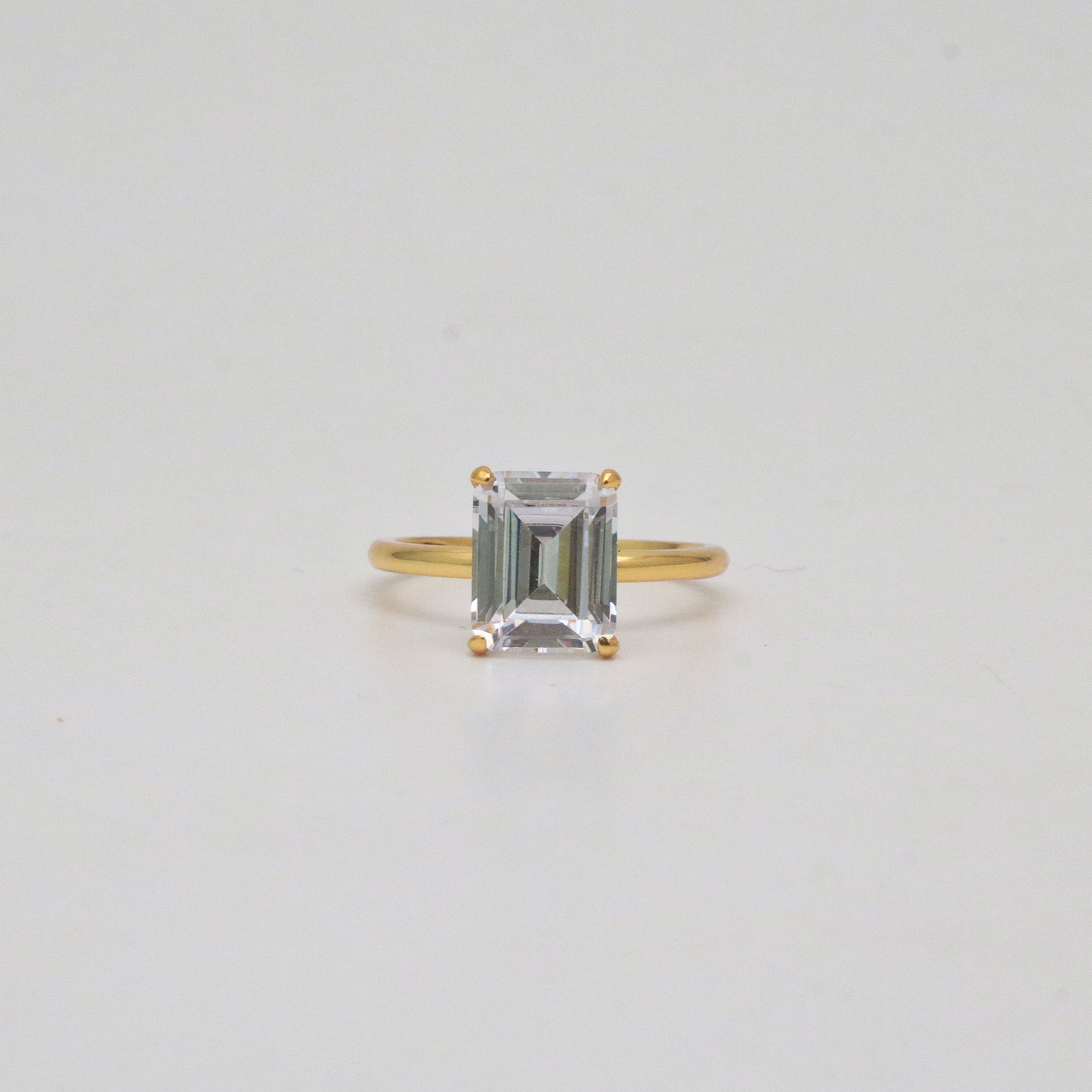 emerald cut cubic zirconia gold plated sterling silver ring