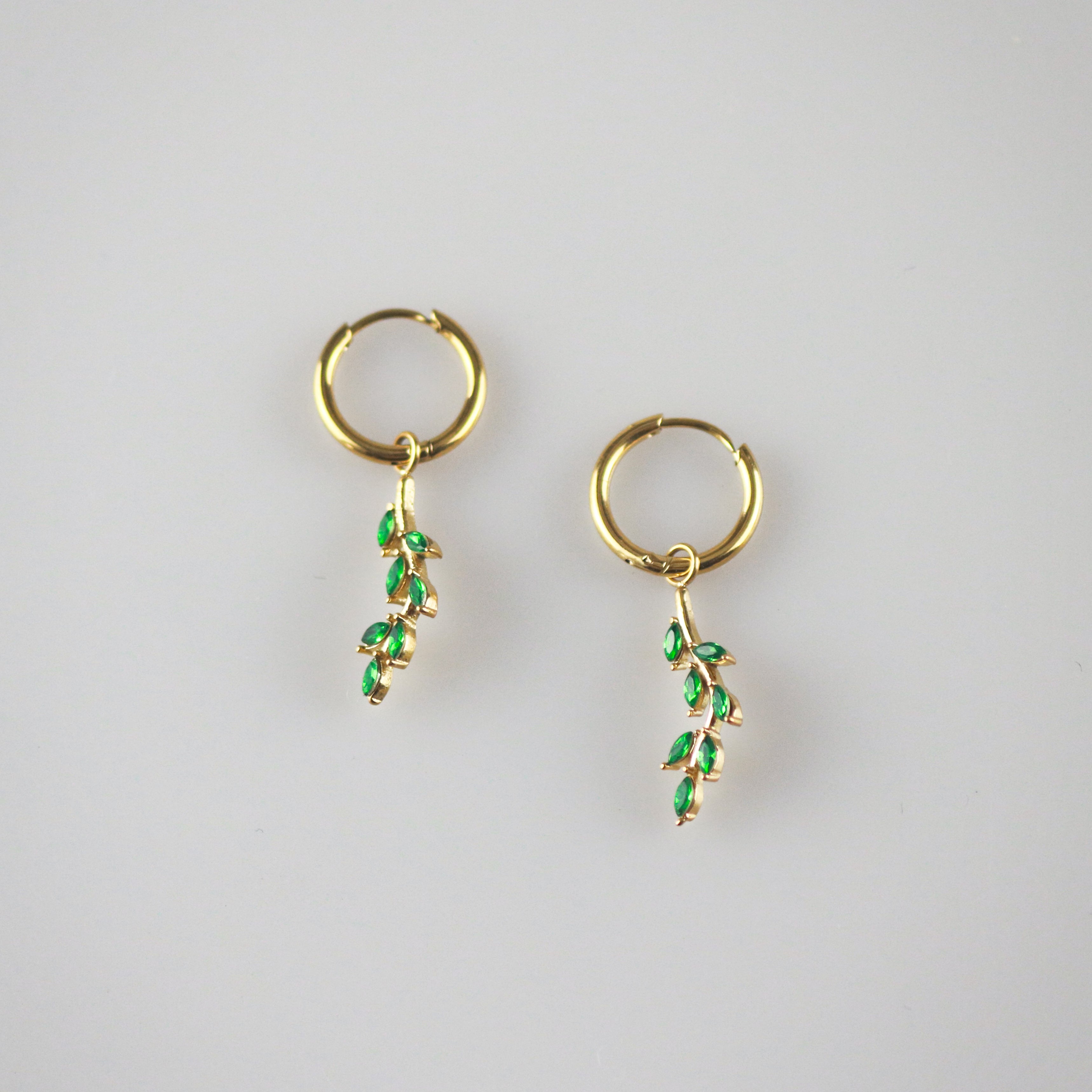 Meideya Jewelry Emerald Leaf Hoop Earrings