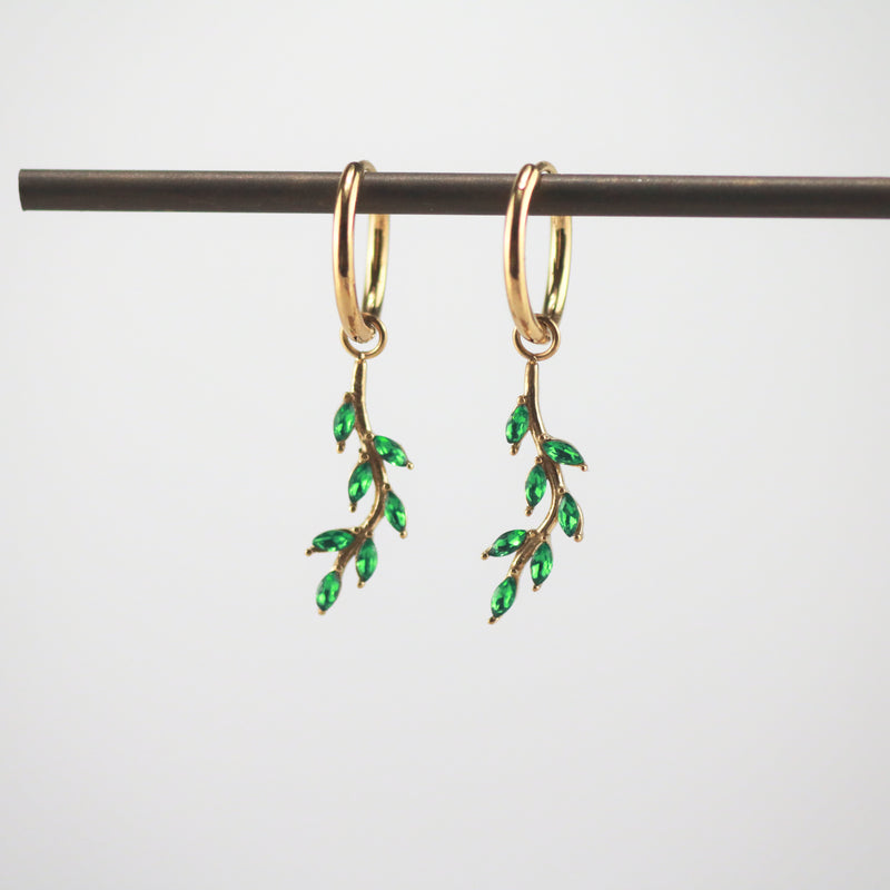 Meideya Jewelry Emerald Leaf Hoop Earrings