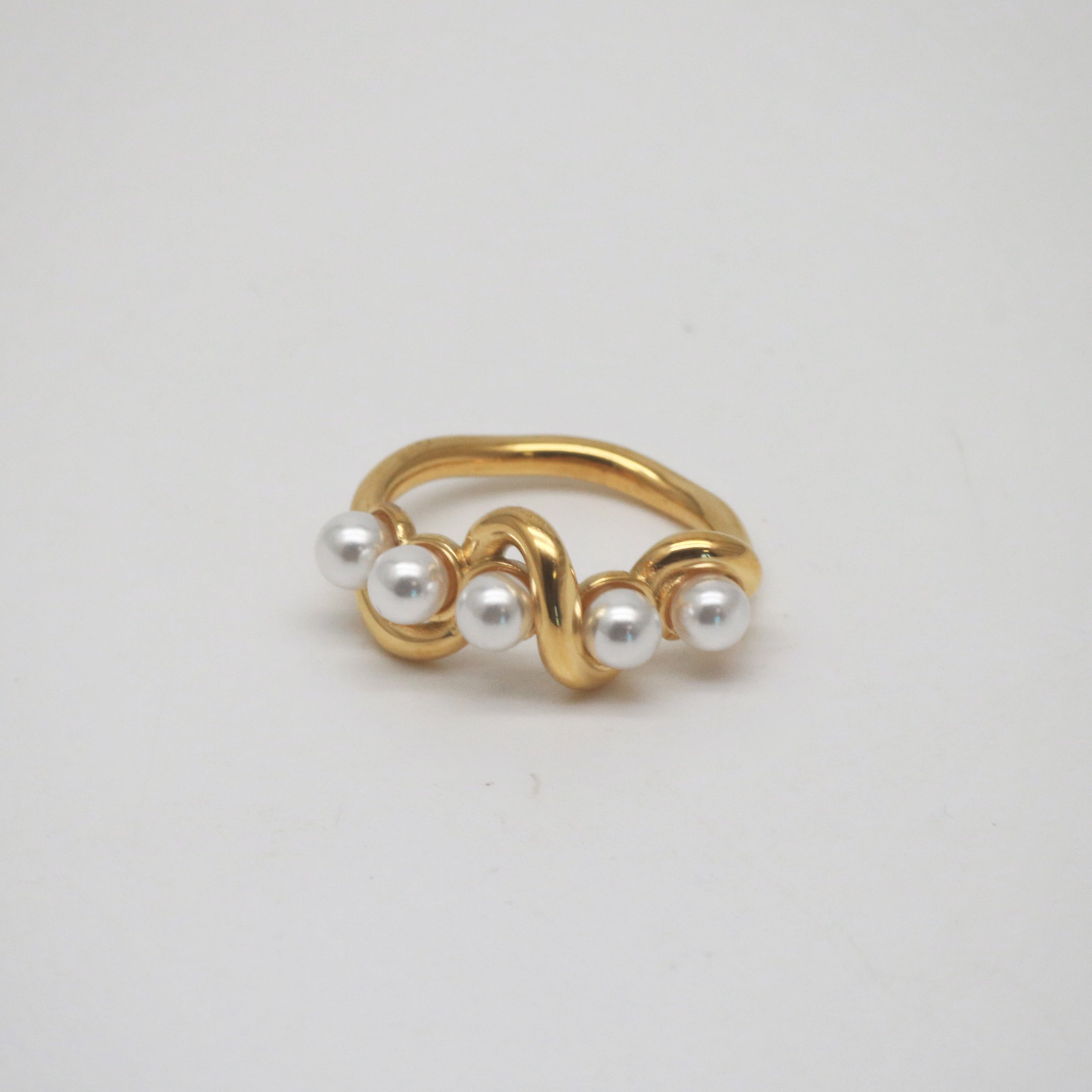 gold twisted pearl ring for women
