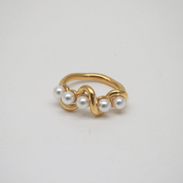 gold twisted pearl ring for women
