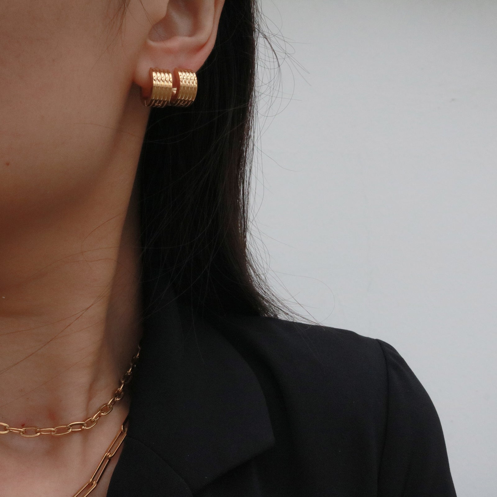 Gold chunky huggie earrings