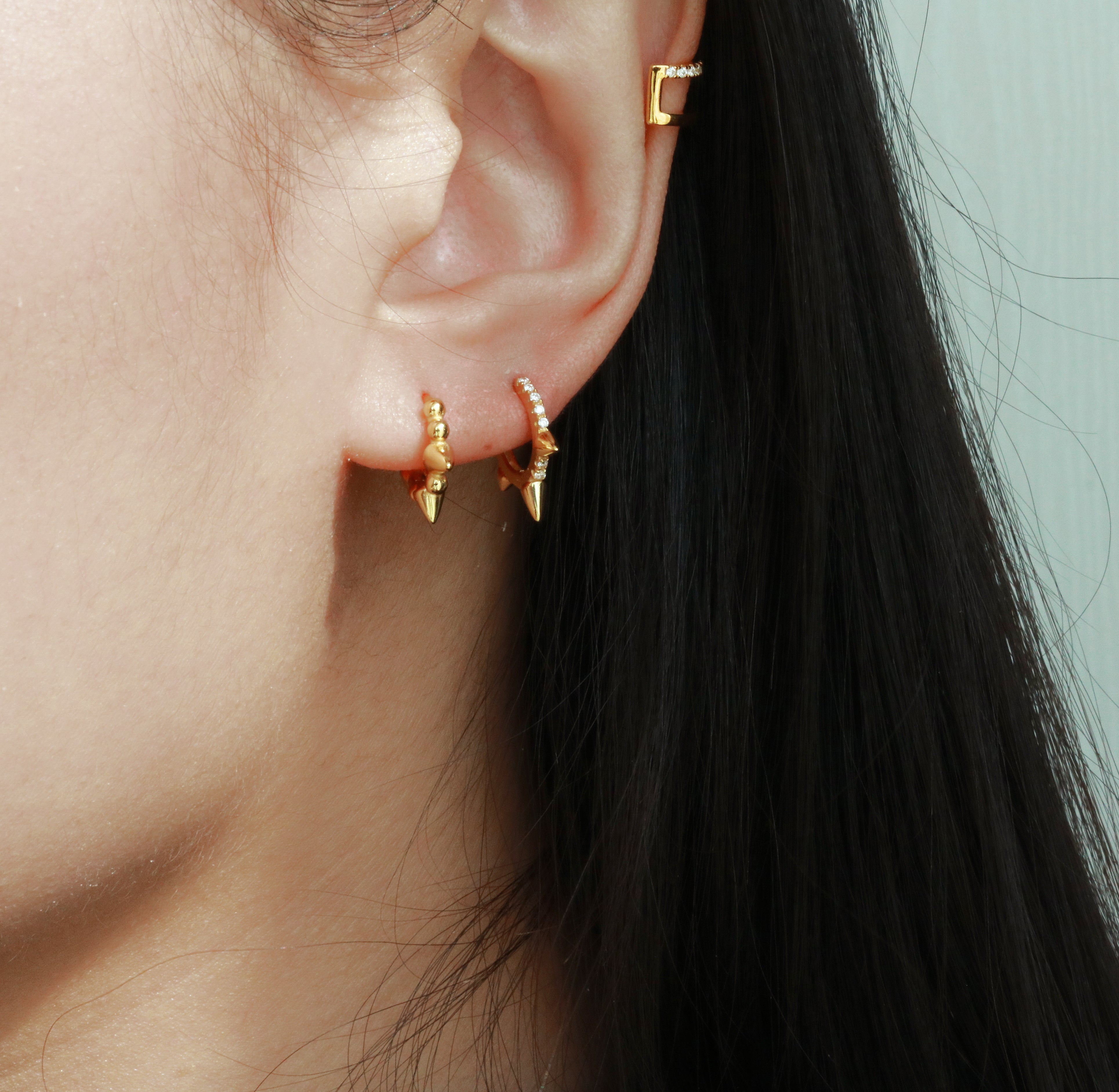 Meideya Jewelry - Spike pave huggie earrings