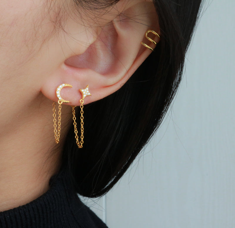 Meideya Jewelry - star chain earring in 18k gold vermeil