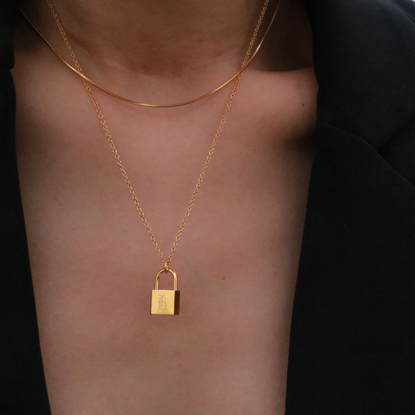 Initial lock Necklace gold