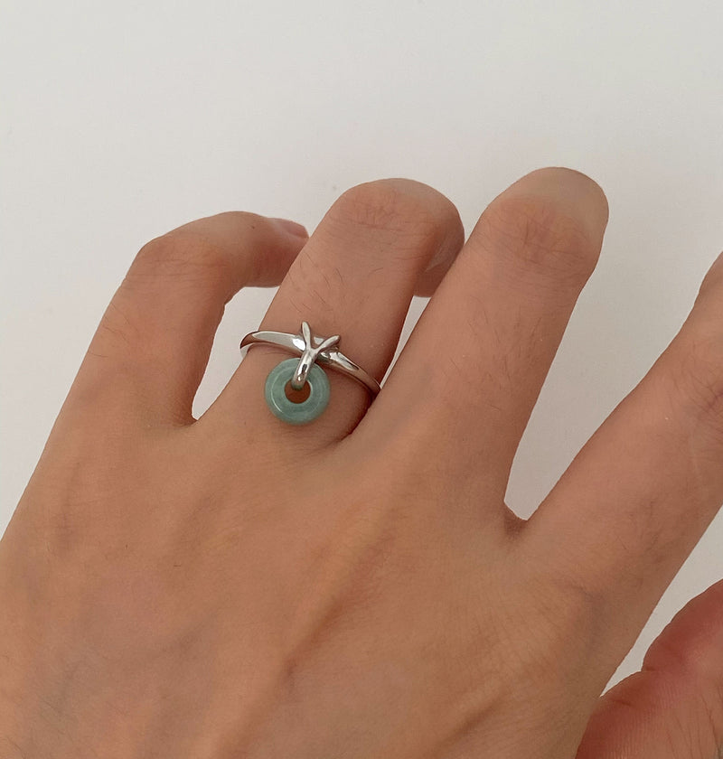 Jade charm ring in silver