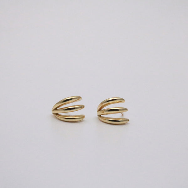 Triple row huggie hoop earrings in 18k gold