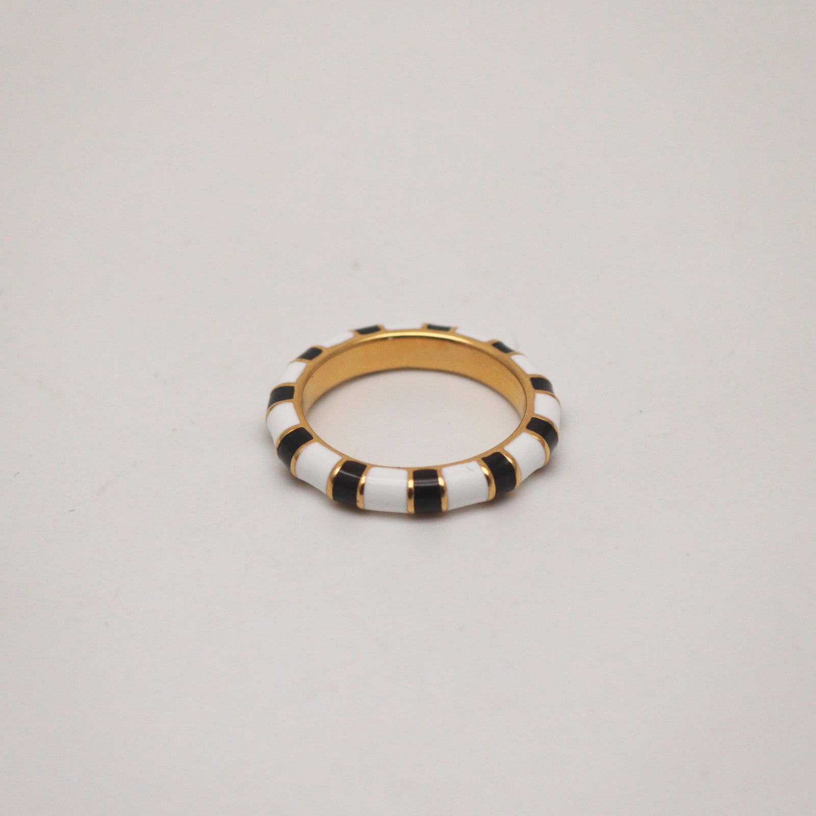 black and white striped enamel ring