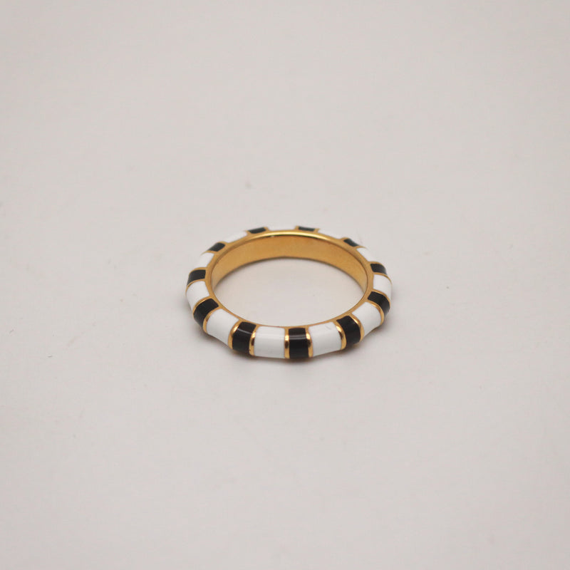 black and white striped enamel ring