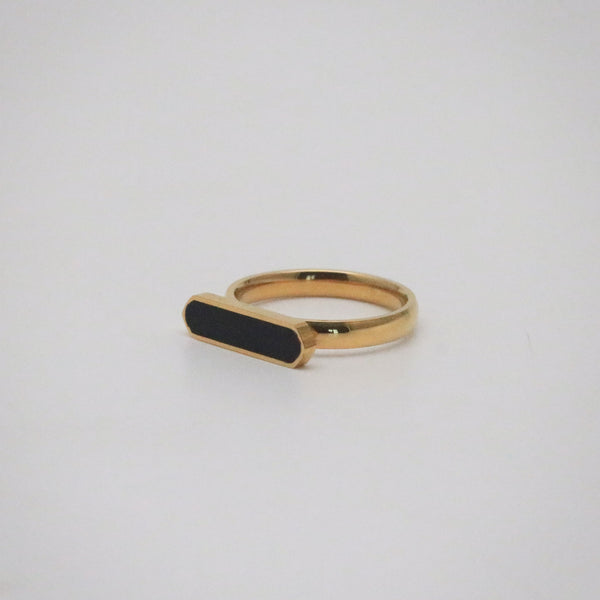 Meideya Jewelry Black Enamel Bar Signet Ring