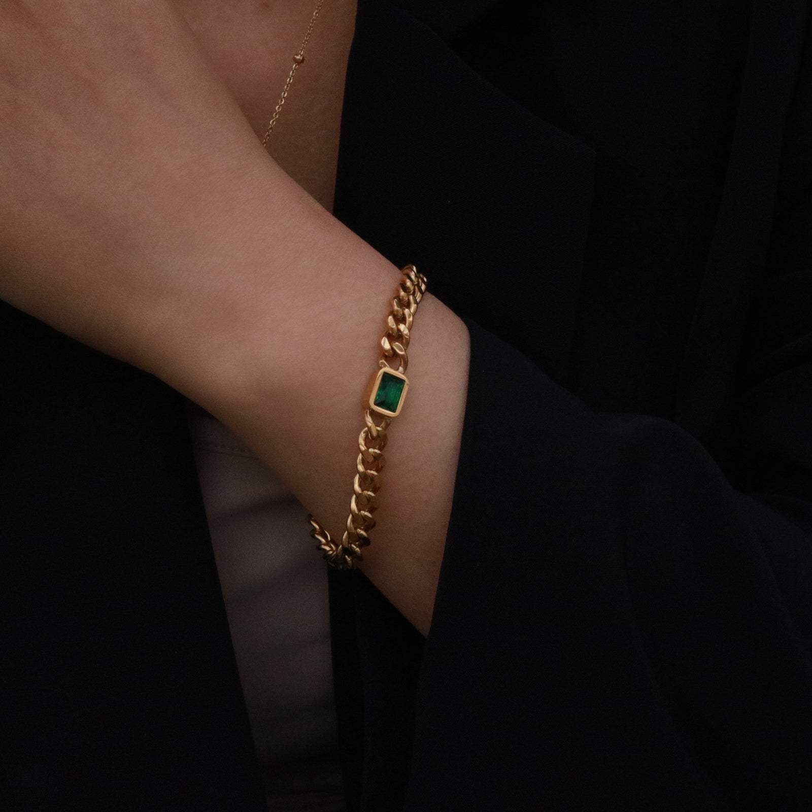 emerald gem chain bracelet gold