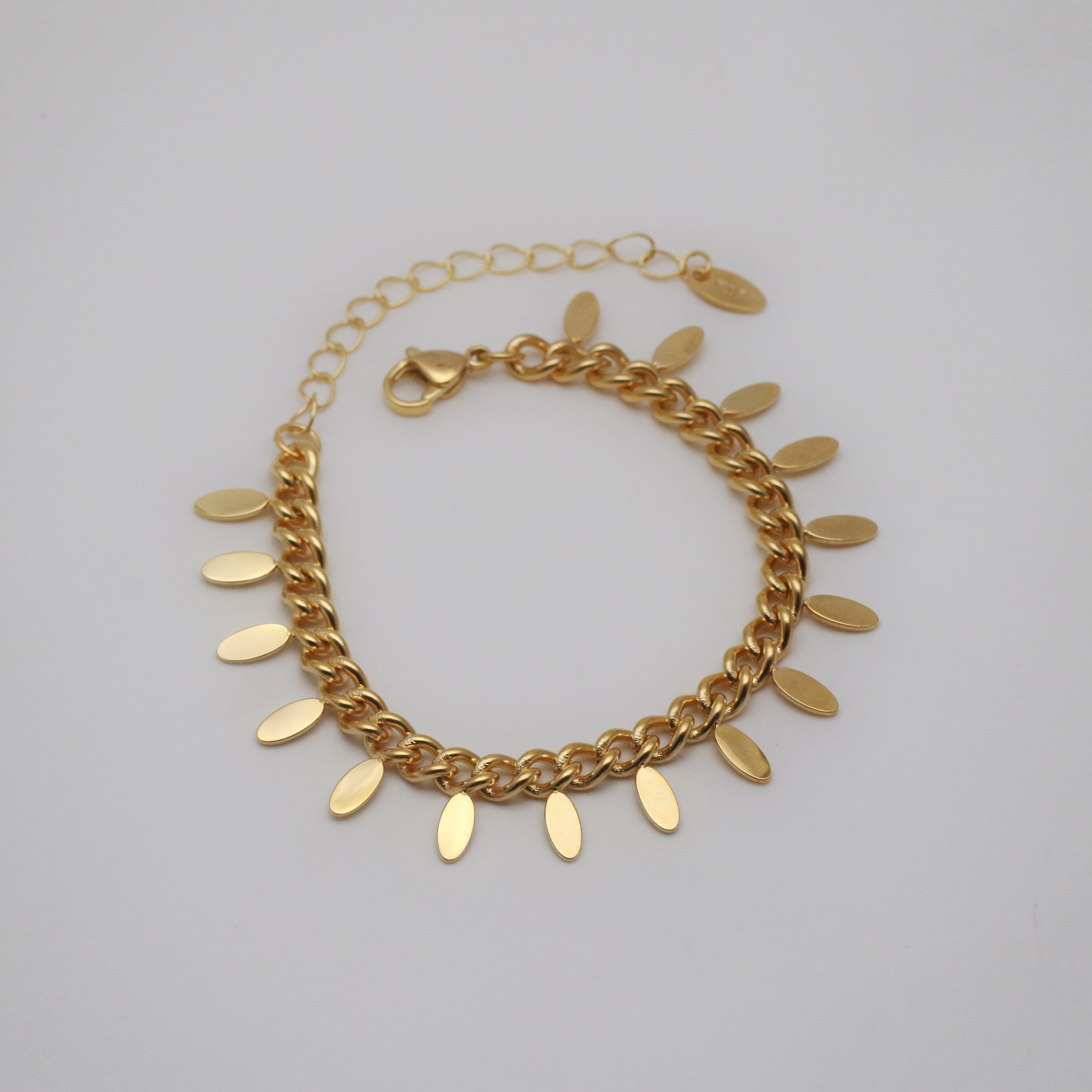 oval disc dangling chain bracelet