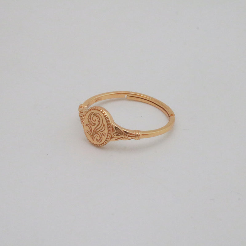 engraved leaf signet ring