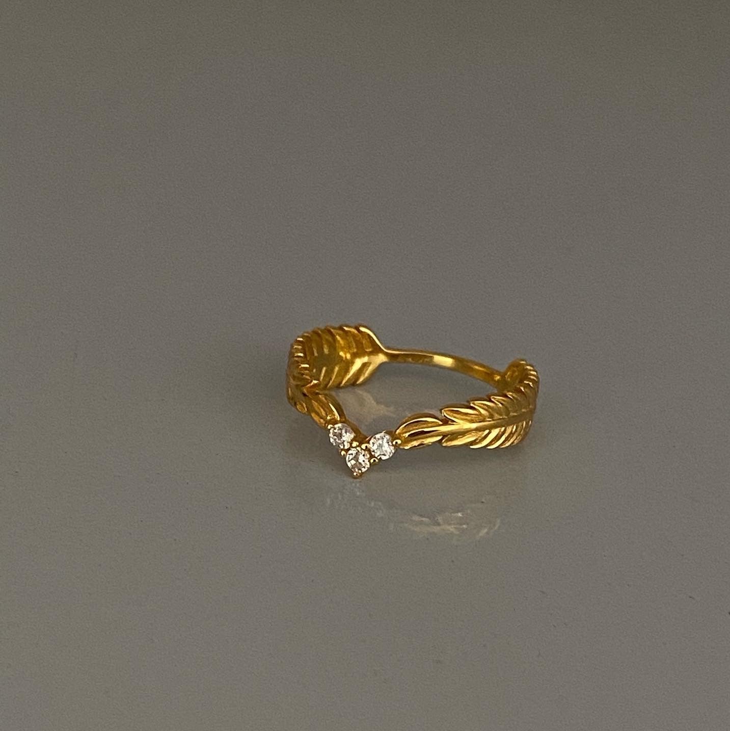 Meideya jewelry gold leaf and diamond ring