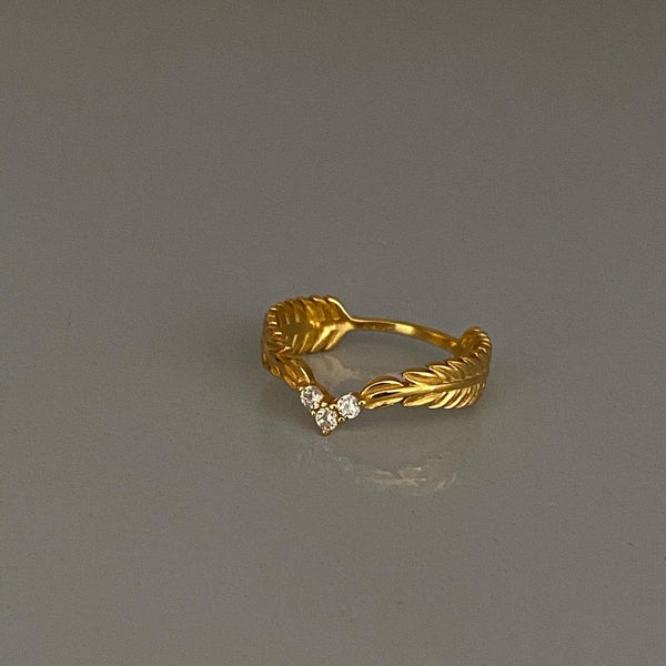 Meideya jewelry gold leaf and diamond ring